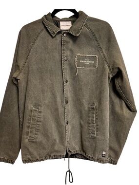 Spiritual Gangster DT LA Army Green Warrior Jacket Distressed Mens S Oversized
